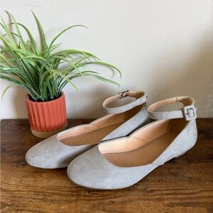 Women's Dress Flats Ballet Low Wedge Round Casual Ankle Strap Flats size 8